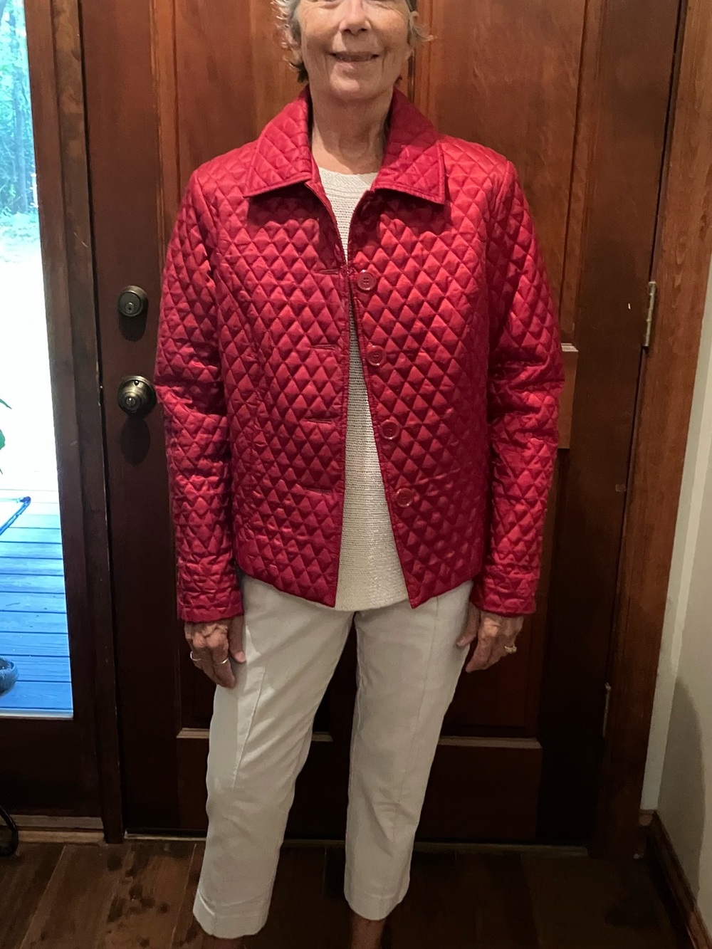 Kim Rogers Red Quilted Button-Front Puffer Jacket